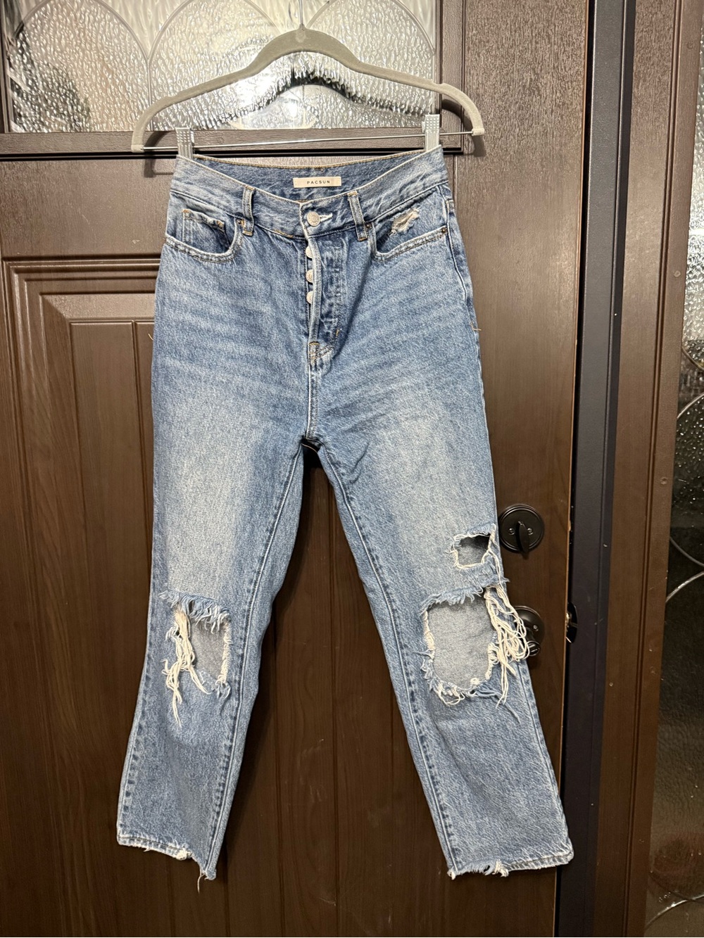 PacSun Women's Straight-Leg Distressed Jeans - Light Blue- size 25